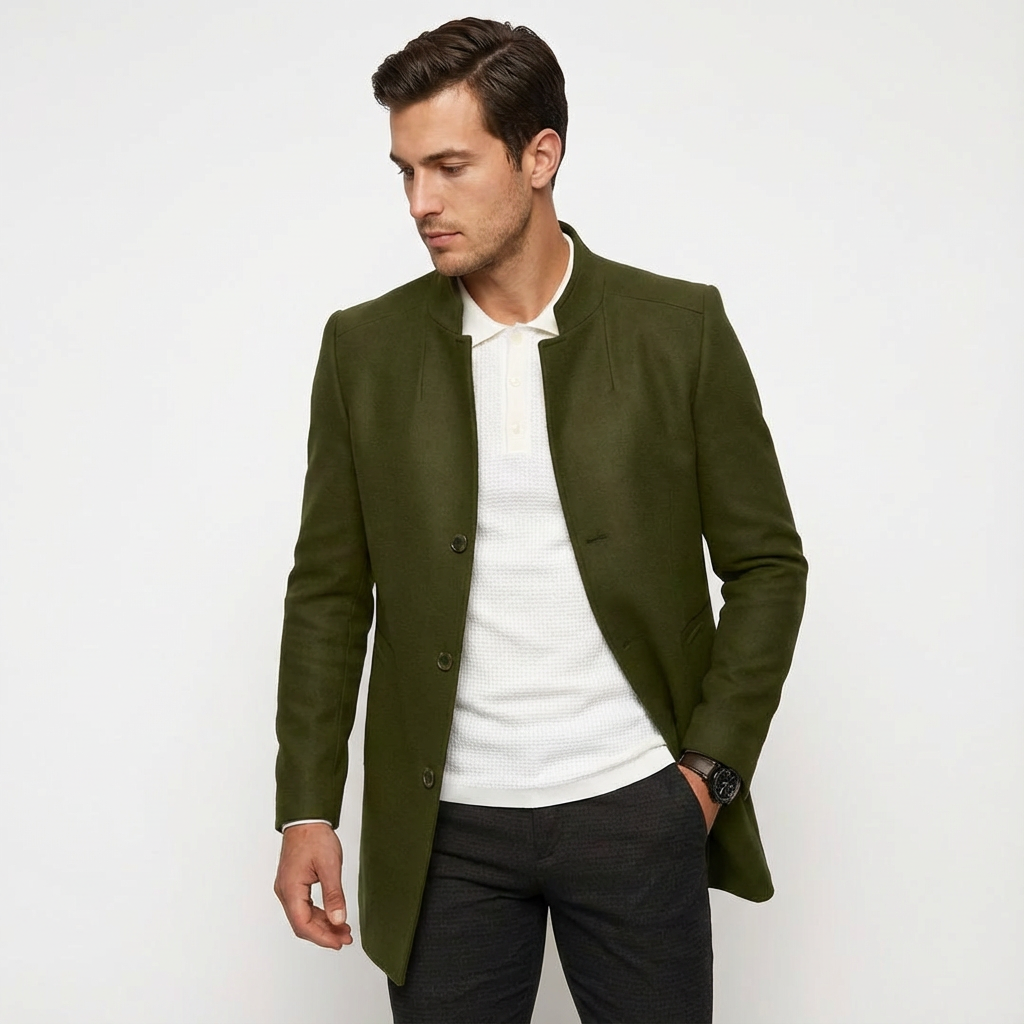 Męski Klasyczny Płaszcz z Ciepłą Podszewką