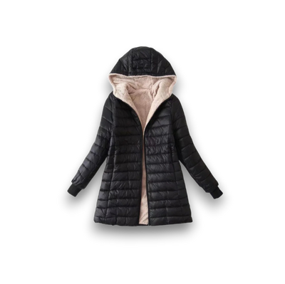 Ocieplany Płaszcz Zimowy z Kapturem - Długie Rękawy