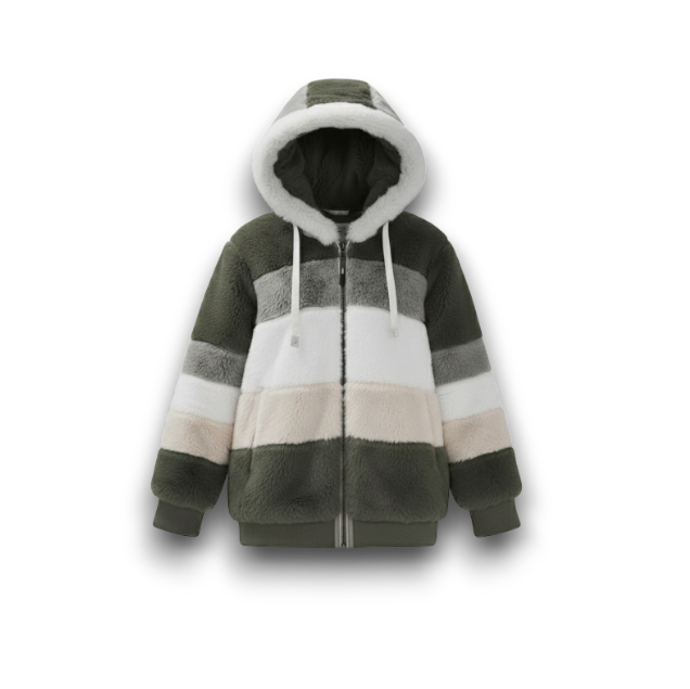 Przytulny Zimowy Płaszcz z Kapturem - Kontrast Kolorów