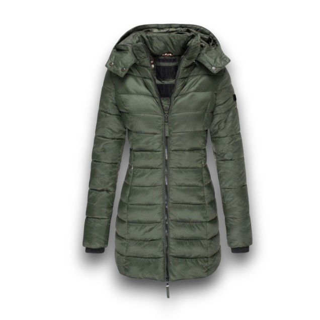 Długi Zimowy Płaszcz z Kapturem - Zapięcie na Zamek