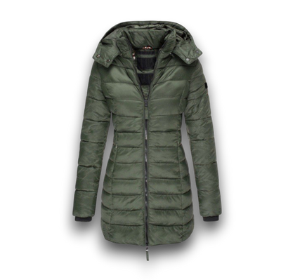 Długi Zimowy Płaszcz z Kapturem - Zapięcie na Zamek