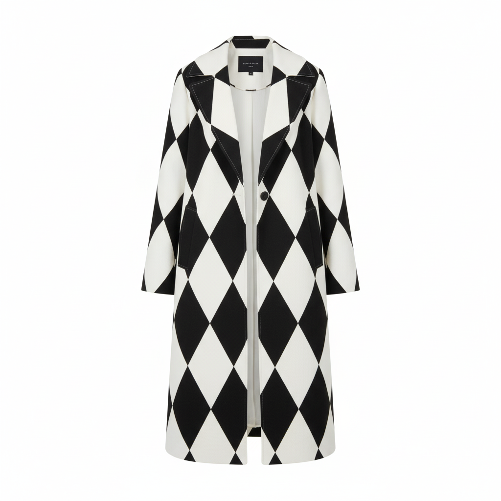 Oversize’owy Płaszcz Trencz Wzorzysty - Stylowy