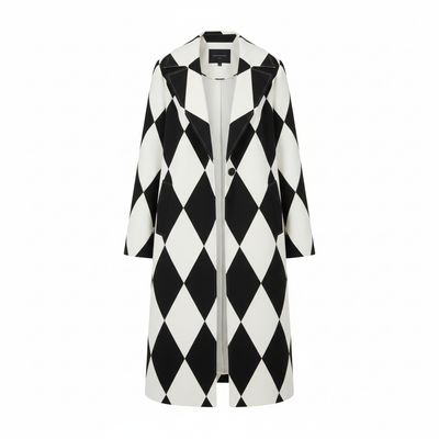 Oversize’owy Płaszcz Trencz Wzorzysty - Stylowy