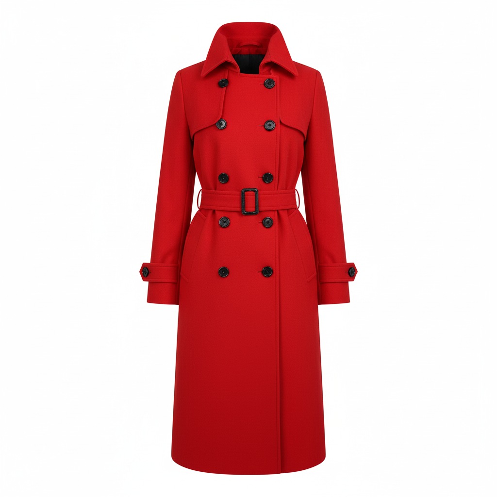 Długi Płaszcz Trencz Z Wiązanym Paskiem - Zimowy