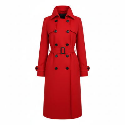 Długi Płaszcz Trencz Z Wiązanym Paskiem - Zimowy