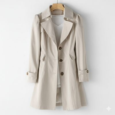 Długi Płaszcz Trencz Z Guzikami - Kołnierz I Rękawy