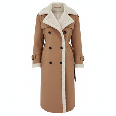 Stylowy Długi Płaszcz Trencz Z Guzikami - Zimowy