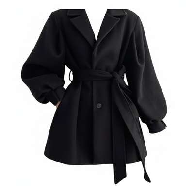 Stylowy Płaszcz Trencz z Baskinką – Bufiaste Rękawy