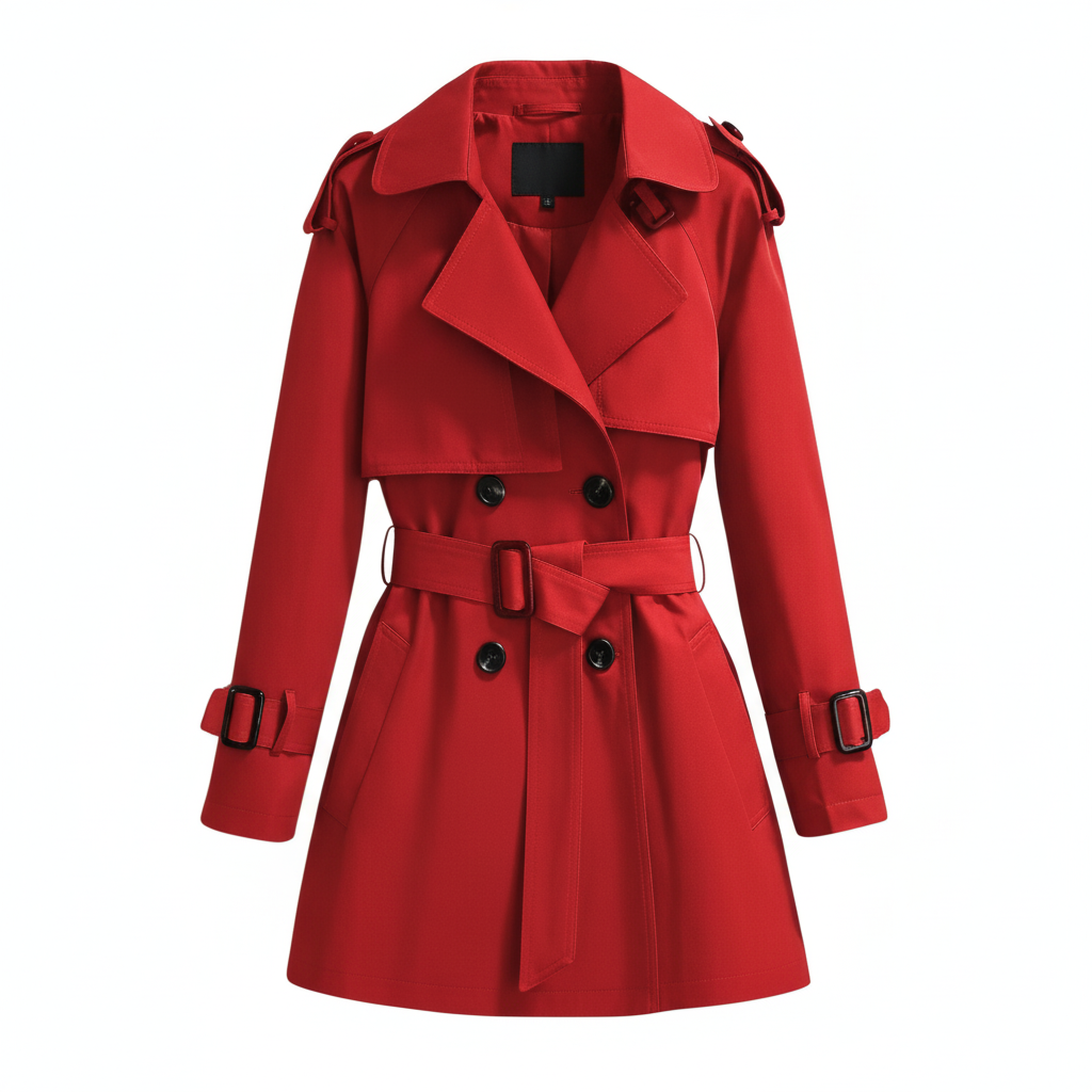 Krótki Płaszcz Trencz z Paskiem – Uniwersalny Styl