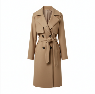 Płaszcz Trencz z Kołnierzem i Wiązanym Pasem – Zima