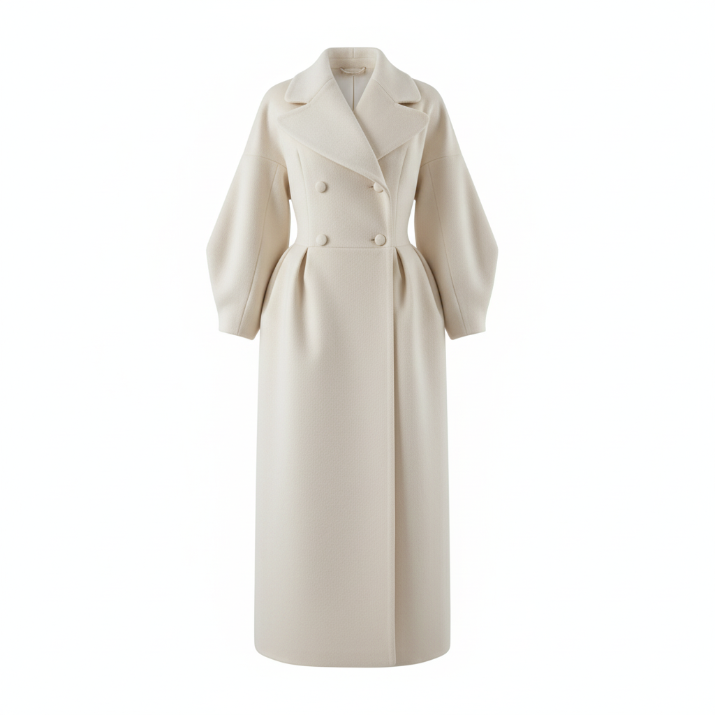 Dwurzędowy Płaszcz Trencz z Paskiem - Długi