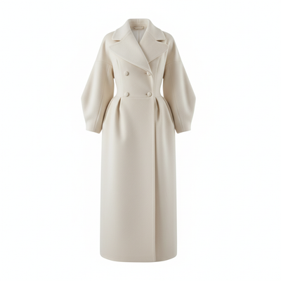 Dwurzędowy Płaszcz Trencz z Paskiem - Długi