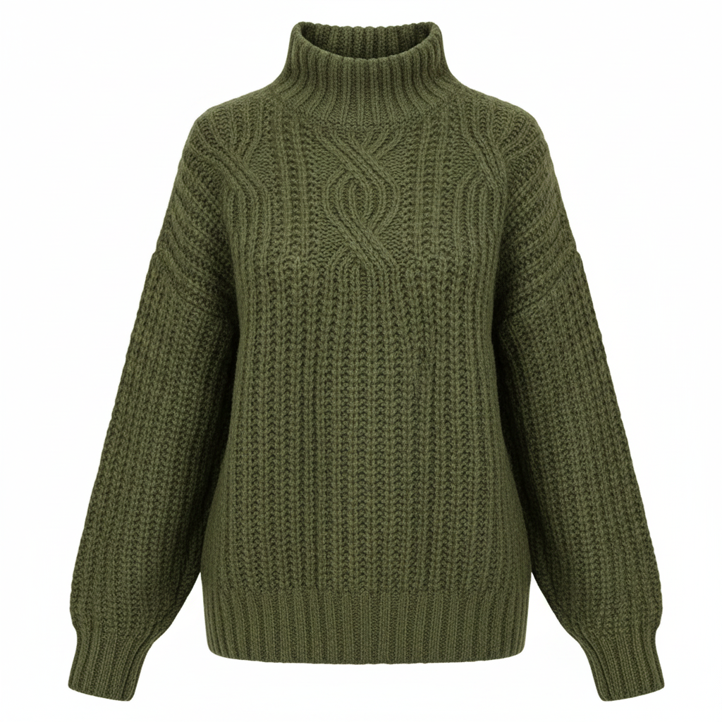 Sweter z Golfem z Długim Rękawem - Gruby Luźny