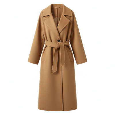 Płaszcz Trencz z Paskiem Długiej Długości – Przytulny z Długim Rękawem