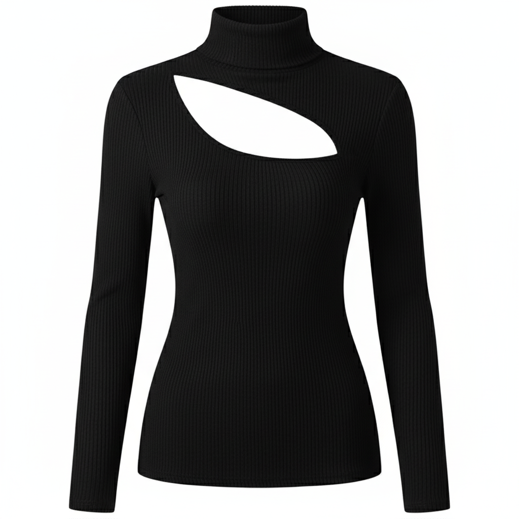 Sweter z golfem w prążki - Dekolt z wycięciem na piersi