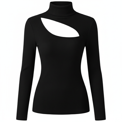 Sweter z golfem w prążki - Dekolt z wycięciem na piersi