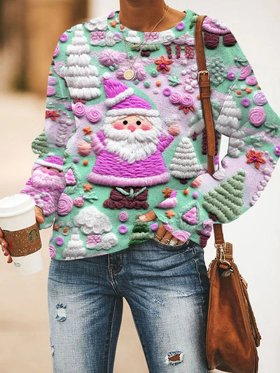 Świąteczny Sweter Z Mikołajem w Stylu Vintage – Dziany Pulower Na Zimę