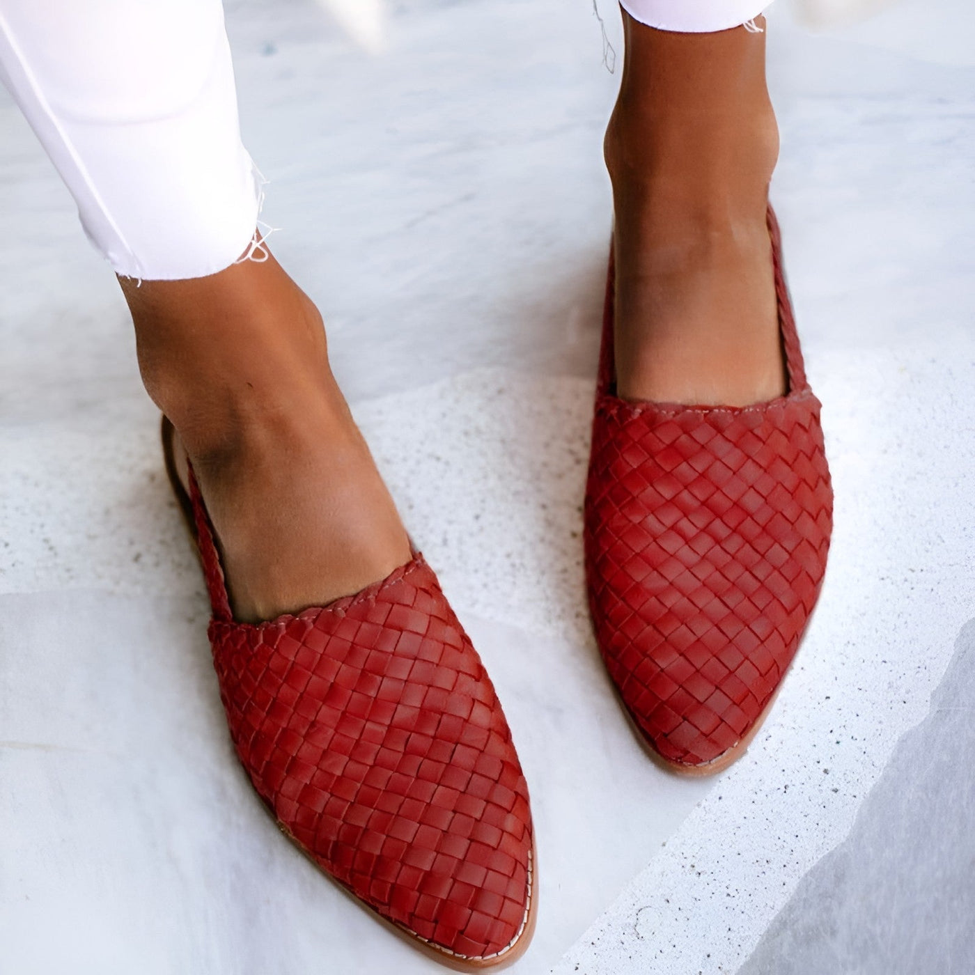 Sandały Dzianinowe | Buty z Paskiem na Płaskim Obcasie