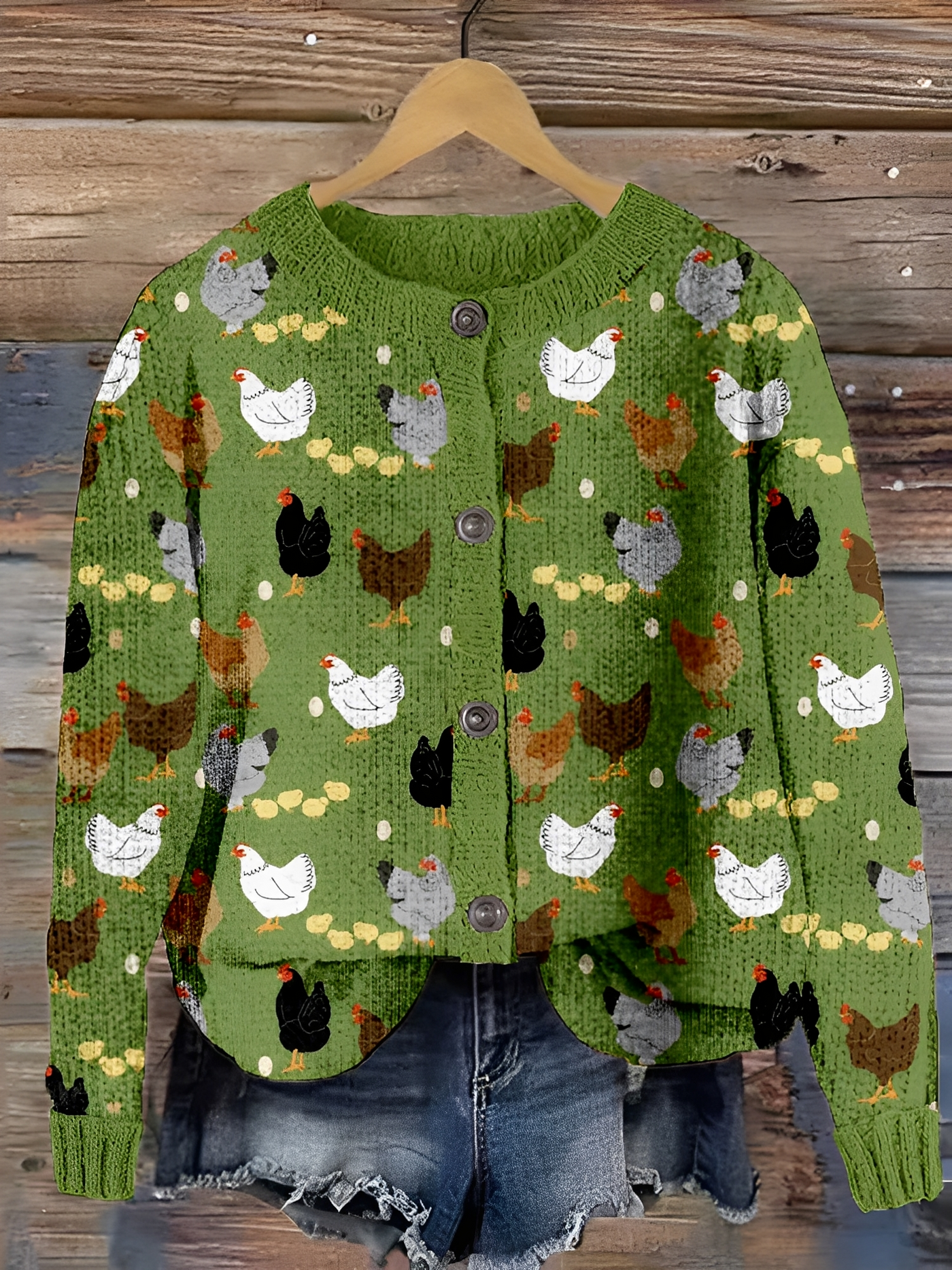 Sweter Dziergany Z Motywem Owiec – Okrągły Dekolt