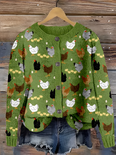 Sweter Dziergany Z Motywem Owiec – Okrągły Dekolt