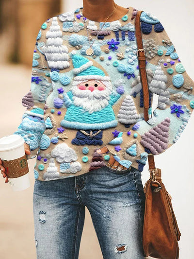 Świąteczny Sweter Z Mikołajem w Stylu Vintage – Dziany Pulower Na Zimę