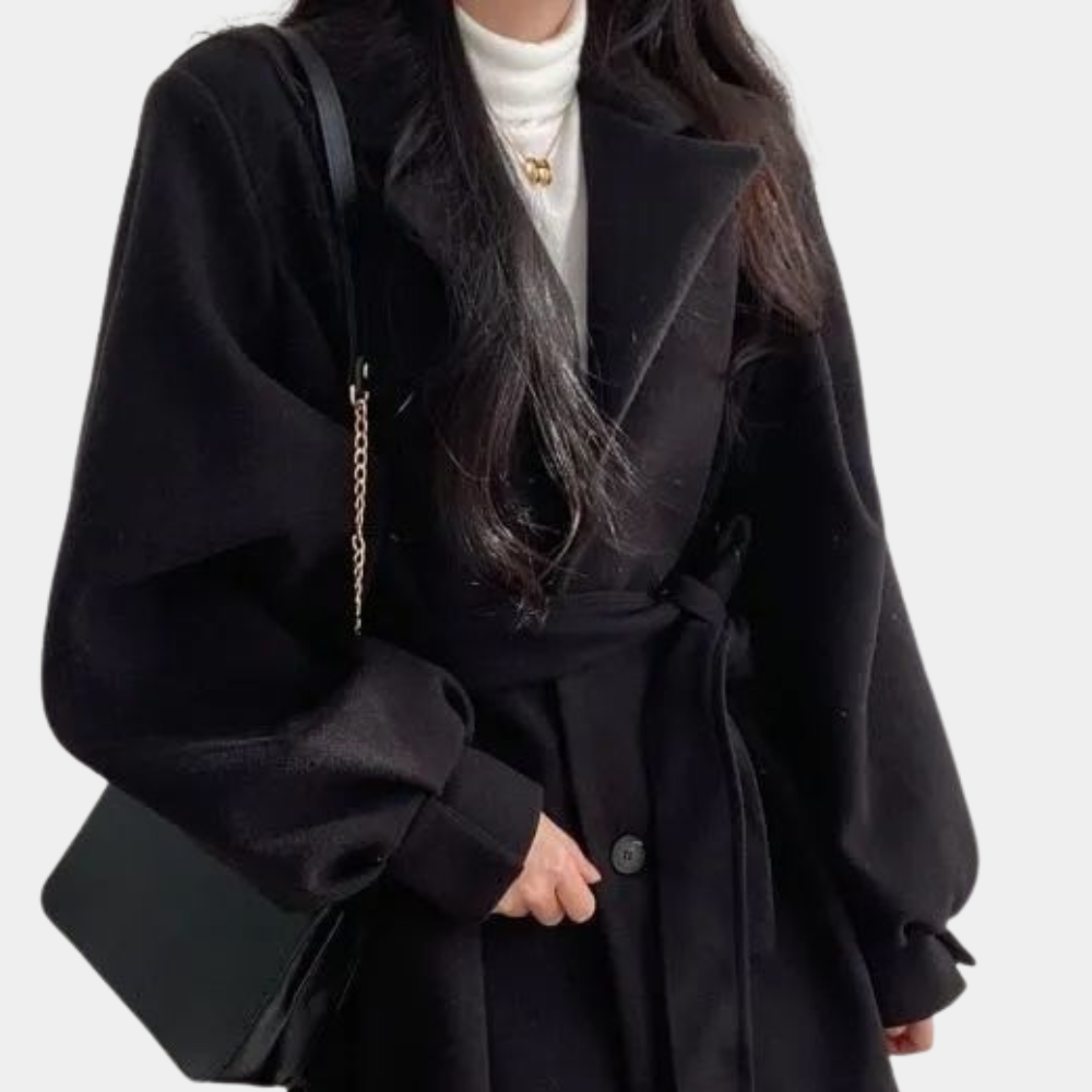 Stylowy Płaszcz Trencz z Baskinką – Bufiaste Rękawy