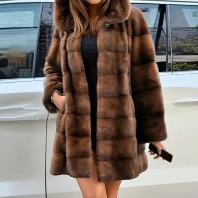 Średniej Długości Zimowy Płaszcz z Kapturem – Luźny Krój