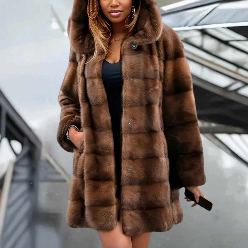 Średniej Długości Zimowy Płaszcz z Kapturem – Luźny Krój