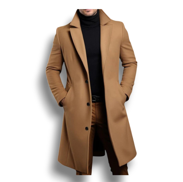 Płaszcz Trencz Długi Z Kołnierzem | Gładki Kolor