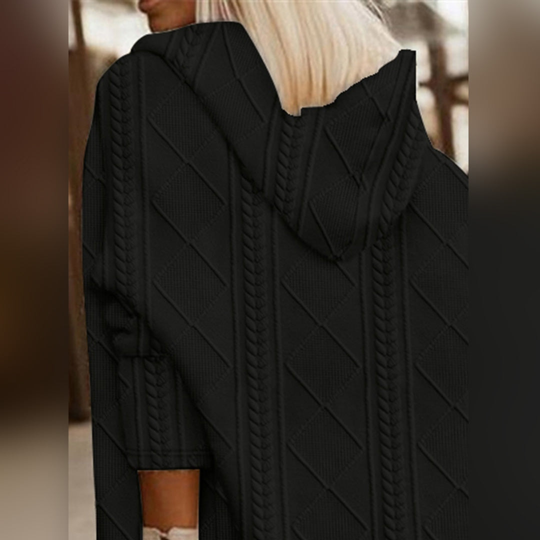 Stylowy Zimowy Płaszcz z Kapturem - Modny Wzór Diamentowy