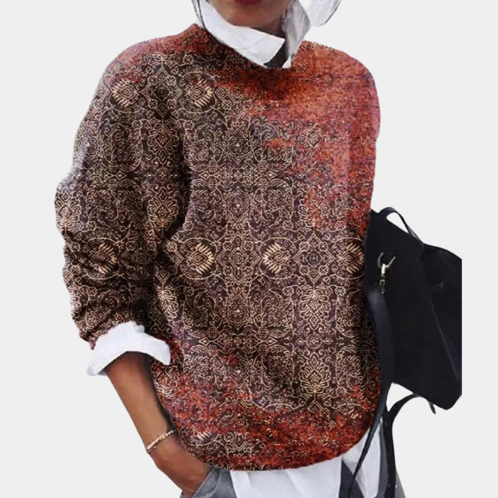 Jesienno-Zimowy Dziergany Sweter Patchwork - Okrągły Dekolt