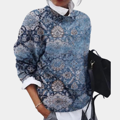 Jesienno-Zimowy Dziergany Sweter Patchwork - Okrągły Dekolt