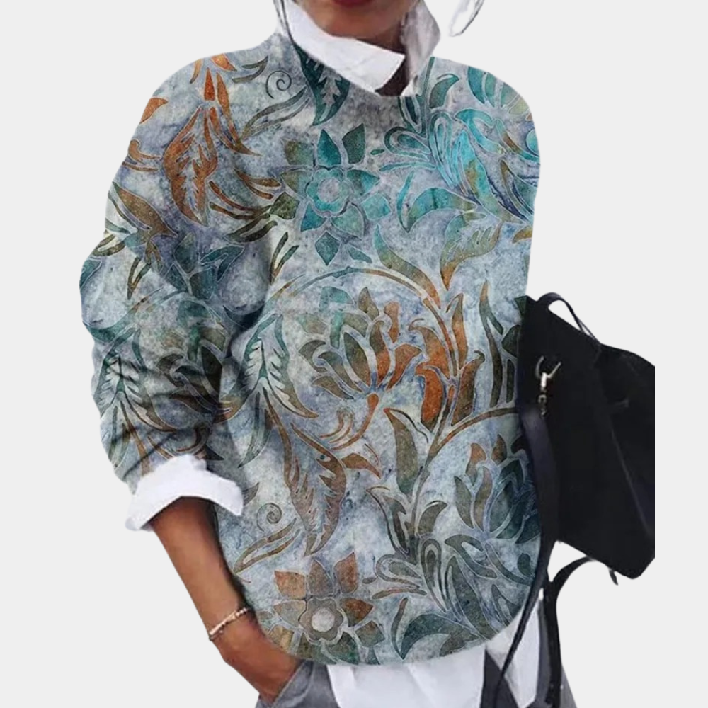 Jesienno-Zimowy Dziergany Sweter Patchwork - Okrągły Dekolt