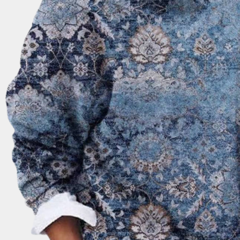 Jesienno-Zimowy Dziergany Sweter Patchwork - Okrągły Dekolt