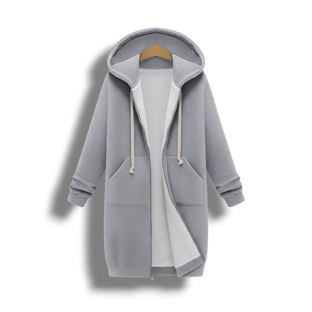 Przytulny Płaszcz Zimowy Do Kolan Z Kapturem – Luźny Krój