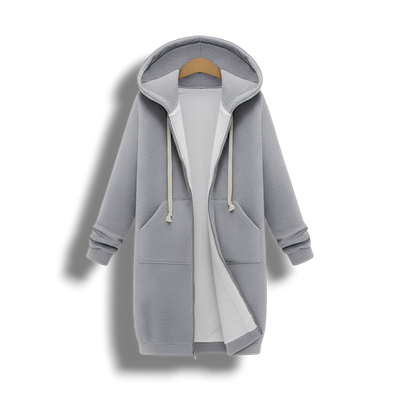 Przytulny Płaszcz Zimowy Do Kolan Z Kapturem – Luźny Krój
