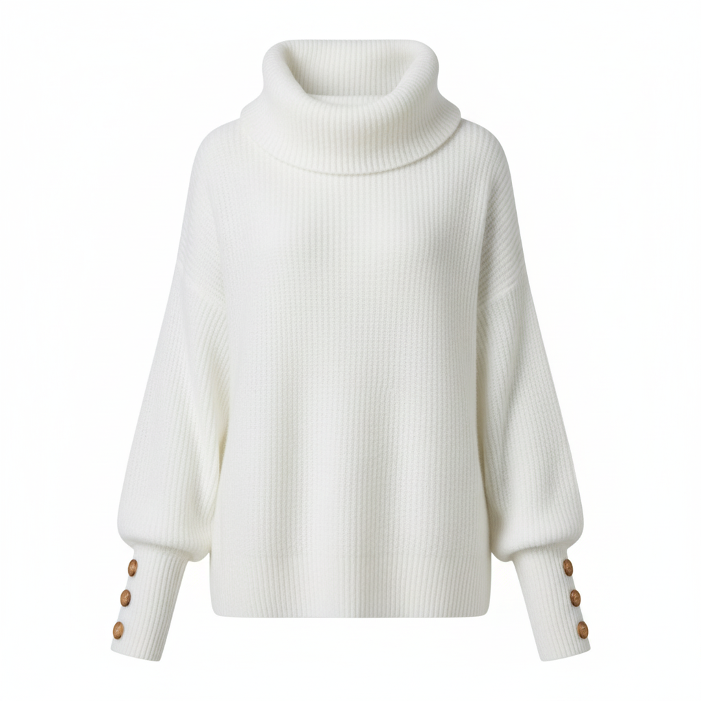 Casualowy Sweter z Długim Rękawem - Kokardka i Guziki