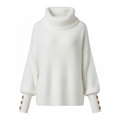 Casualowy Sweter z Długim Rękawem - Kokardka i Guziki