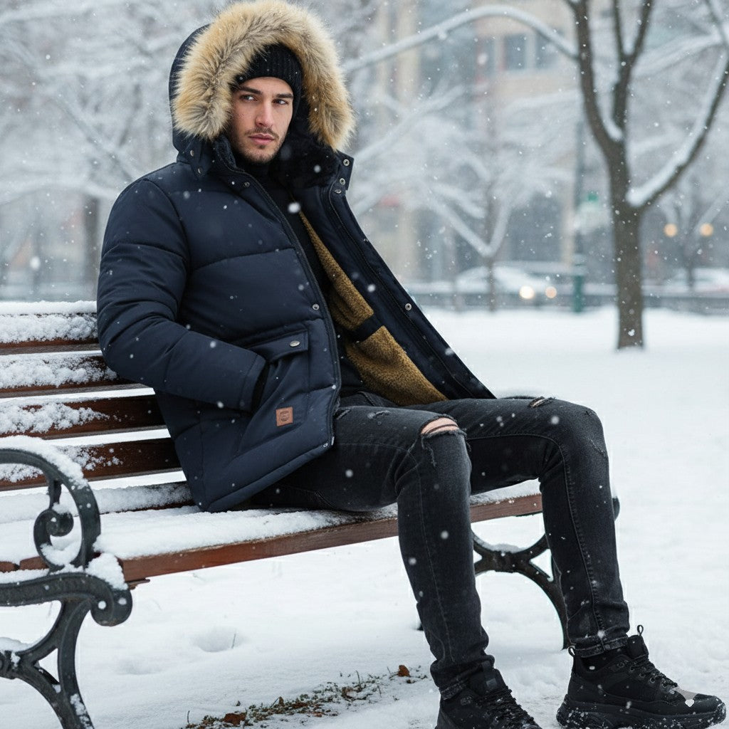 Płaszcz Zimowy z Kapturem – Wiatroszczelny, Na Zamek