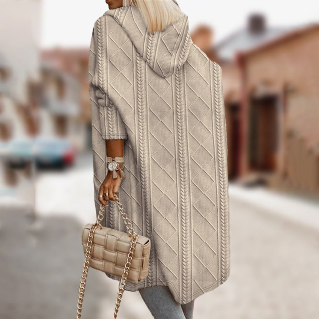 Stylowy Zimowy Płaszcz z Kapturem - Modny Wzór Diamentowy