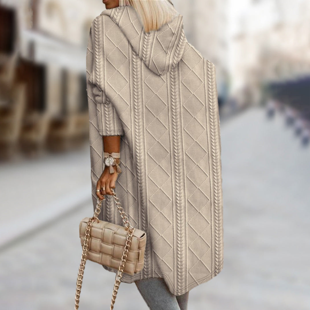 Stylowy Zimowy Płaszcz z Kapturem - Modny Wzór Diamentowy