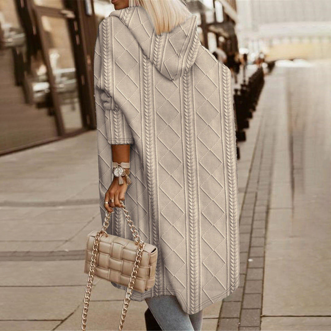 Stylowy Zimowy Płaszcz z Kapturem - Modny Wzór Diamentowy