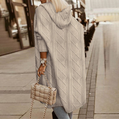 Stylowy Zimowy Płaszcz z Kapturem - Modny Wzór Diamentowy