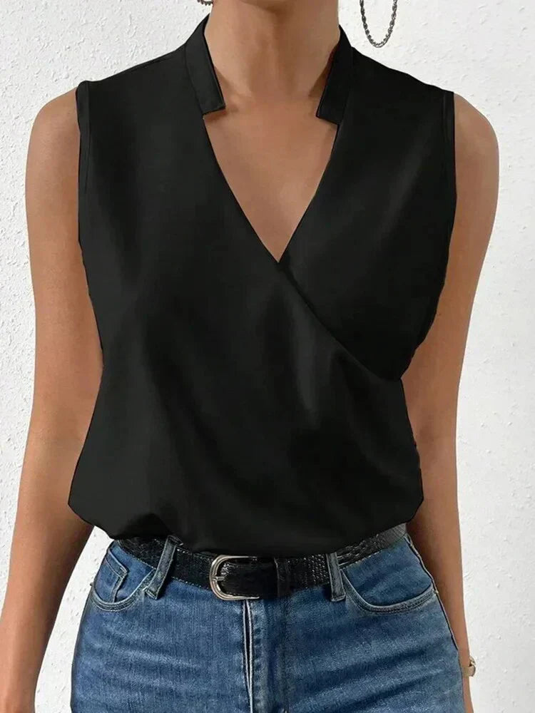 Elegancki top bez rękawów z dekoltem w serek, idealny na letnie dni