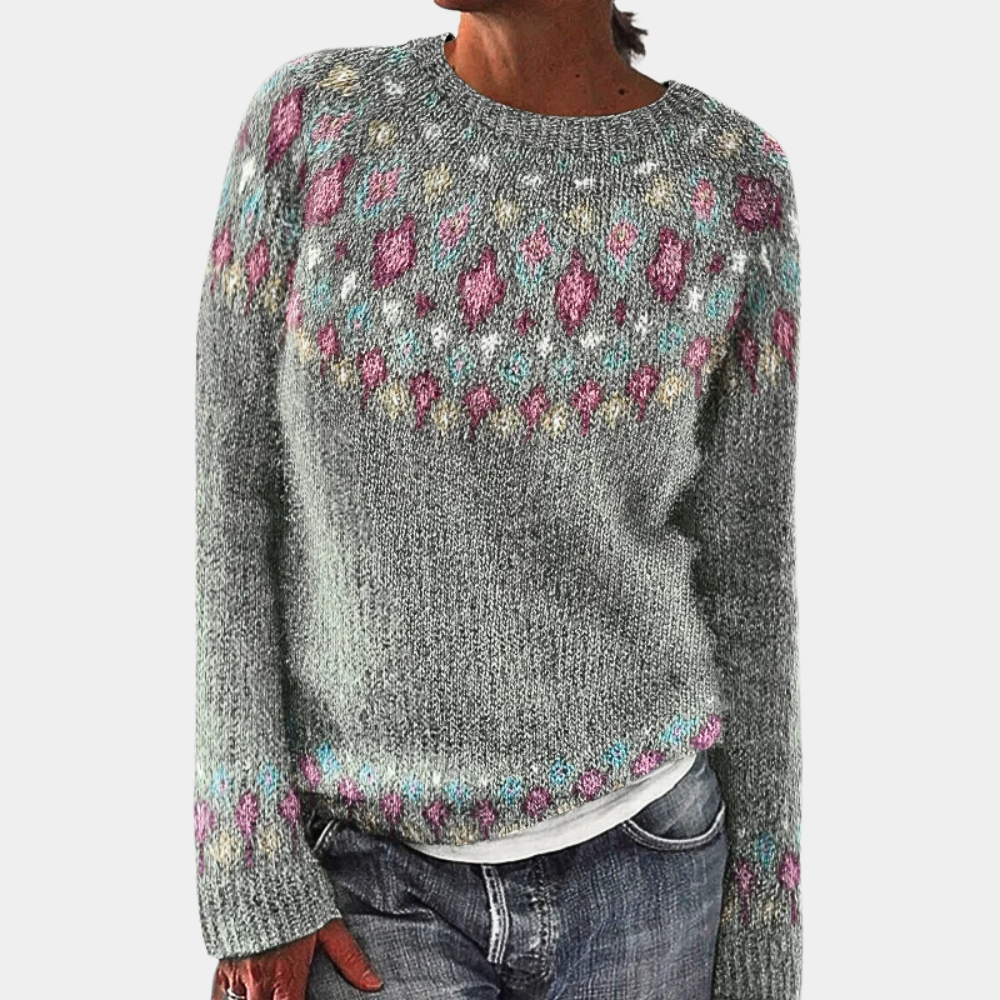Dziergany Sweter Fair Isle - Okrągły Dekolt