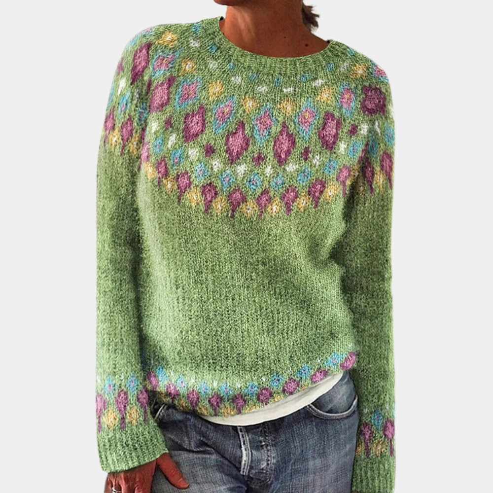 Dziergany Sweter Fair Isle - Okrągły Dekolt
