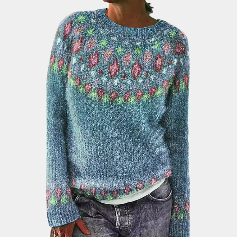Dziergany Sweter Fair Isle - Okrągły Dekolt