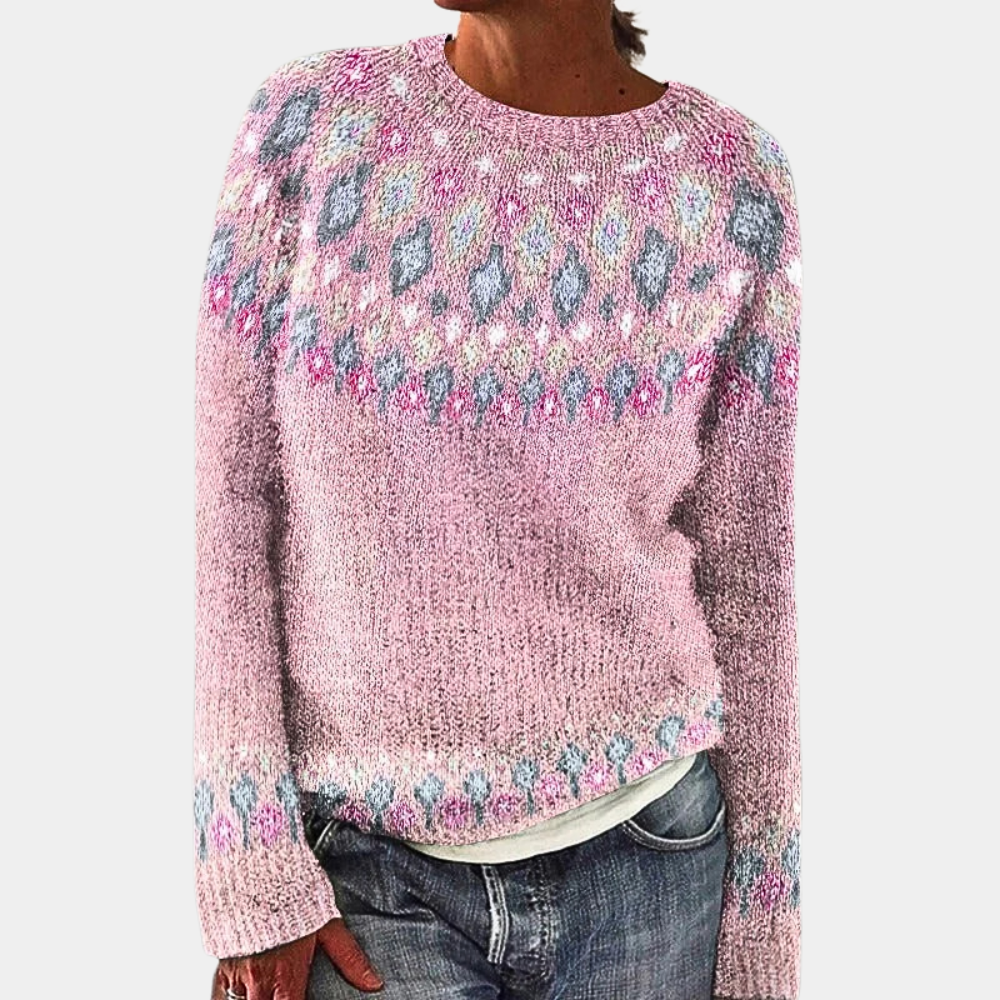 Dziergany Sweter Fair Isle - Okrągły Dekolt