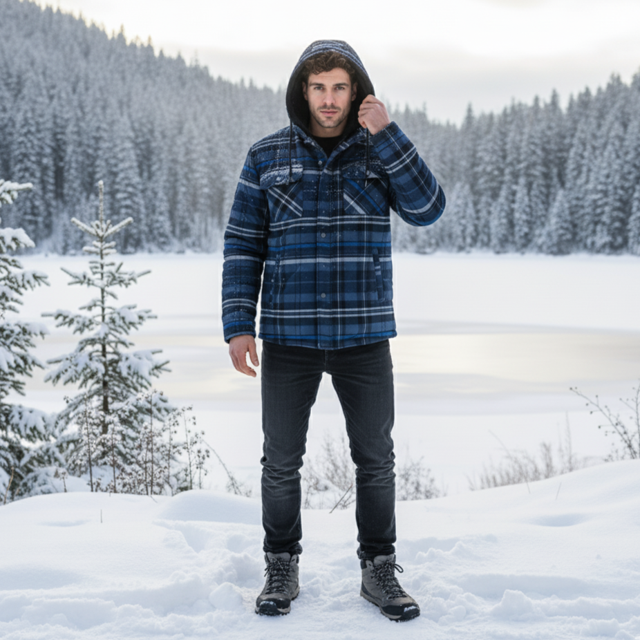 Grubo Pikowana Kraciasta Kurtka Zimowa na Zimną Pogodę