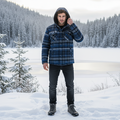 Grubo Pikowana Kraciasta Kurtka Zimowa na Zimną Pogodę